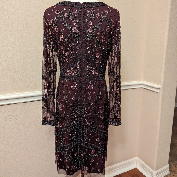 Adrianna Papell Maroon Floral Long Sleeve Dress - Picture 2 of 6